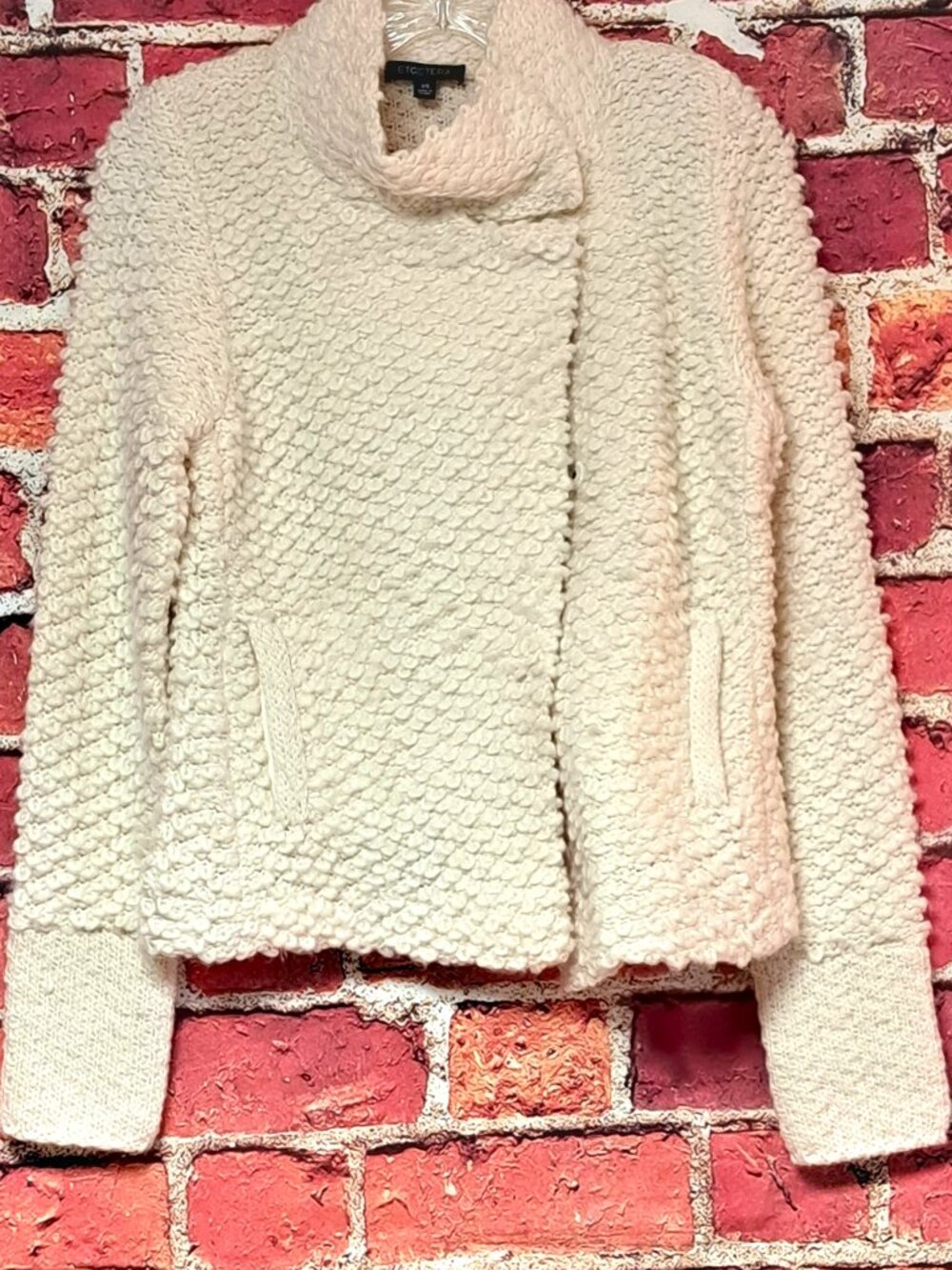 SOFT LADIES SWEATER BY ETCETERA POPCORN STYLE KNIT DESIGN SNAP FRONT CARDIGAN XS